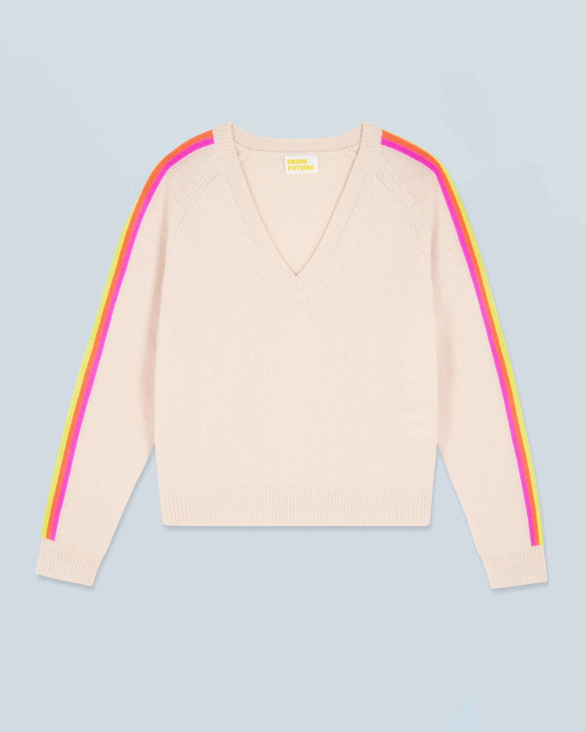 FROM FUTURE Pull Col V Bandes Manches Multicolore Sable Store