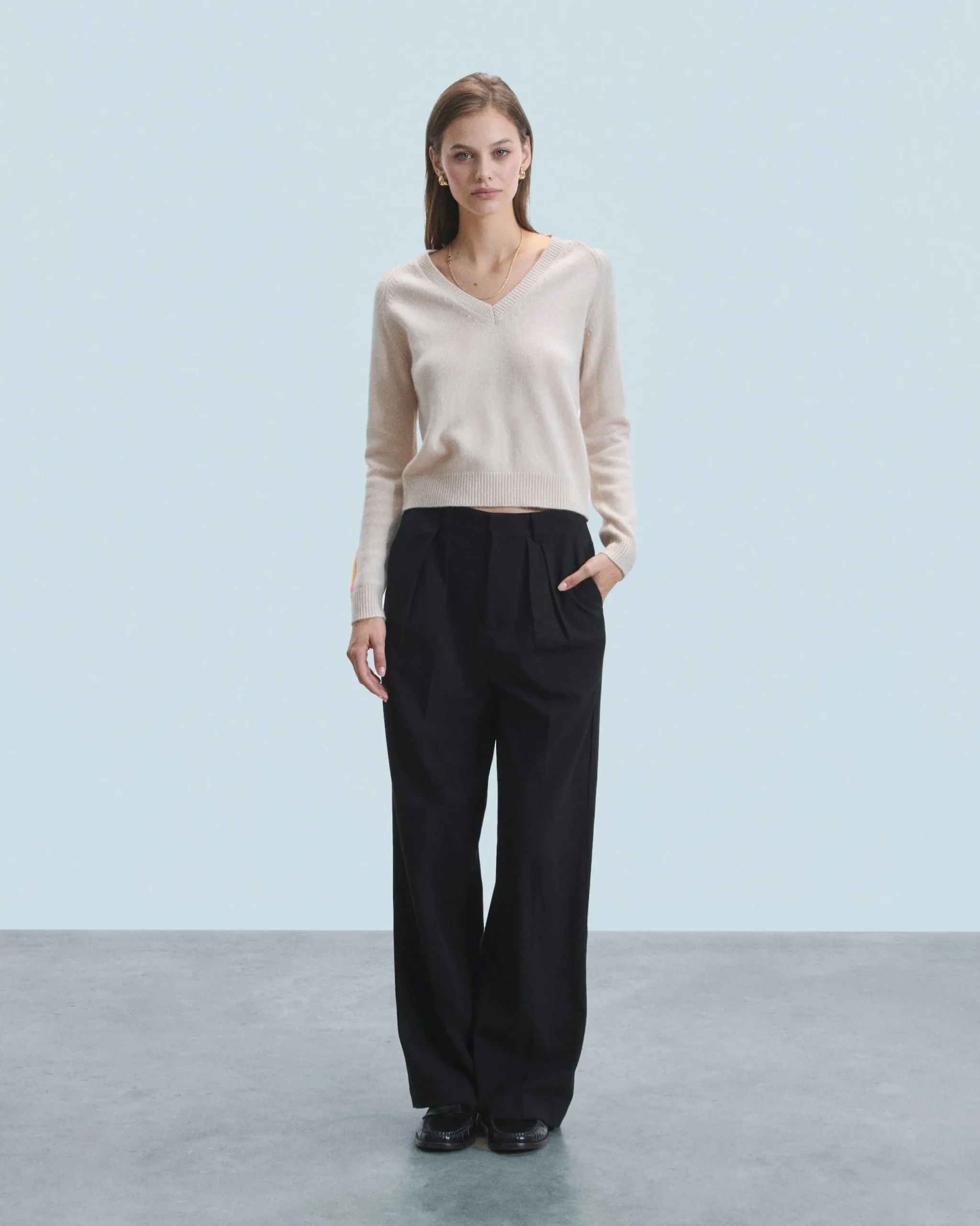 FROM FUTURE Pull Col V Bandes Manches Multicolore Noir Sale