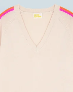 FROM FUTURE Pull Col V Bandes Manches Multicolore Sable Store