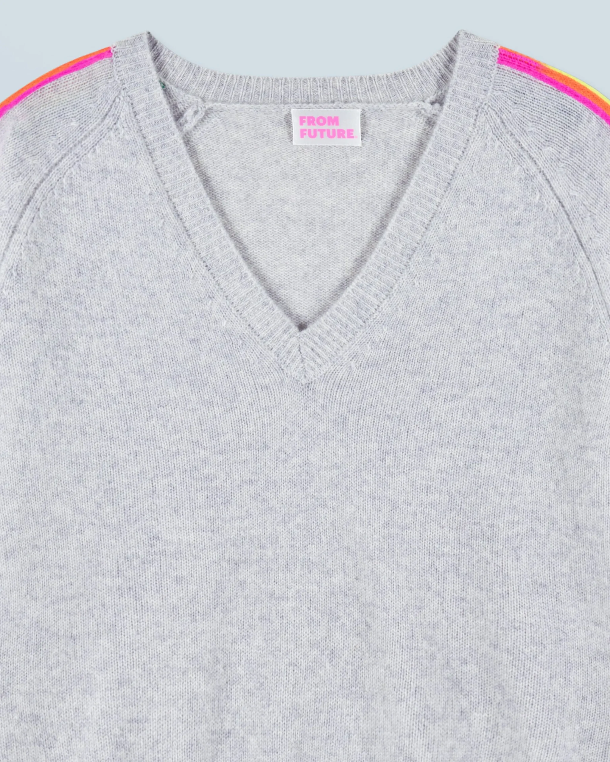 FROM FUTURE Pull Col V Bandes Manches Multicolore GrisChinéClair Sale