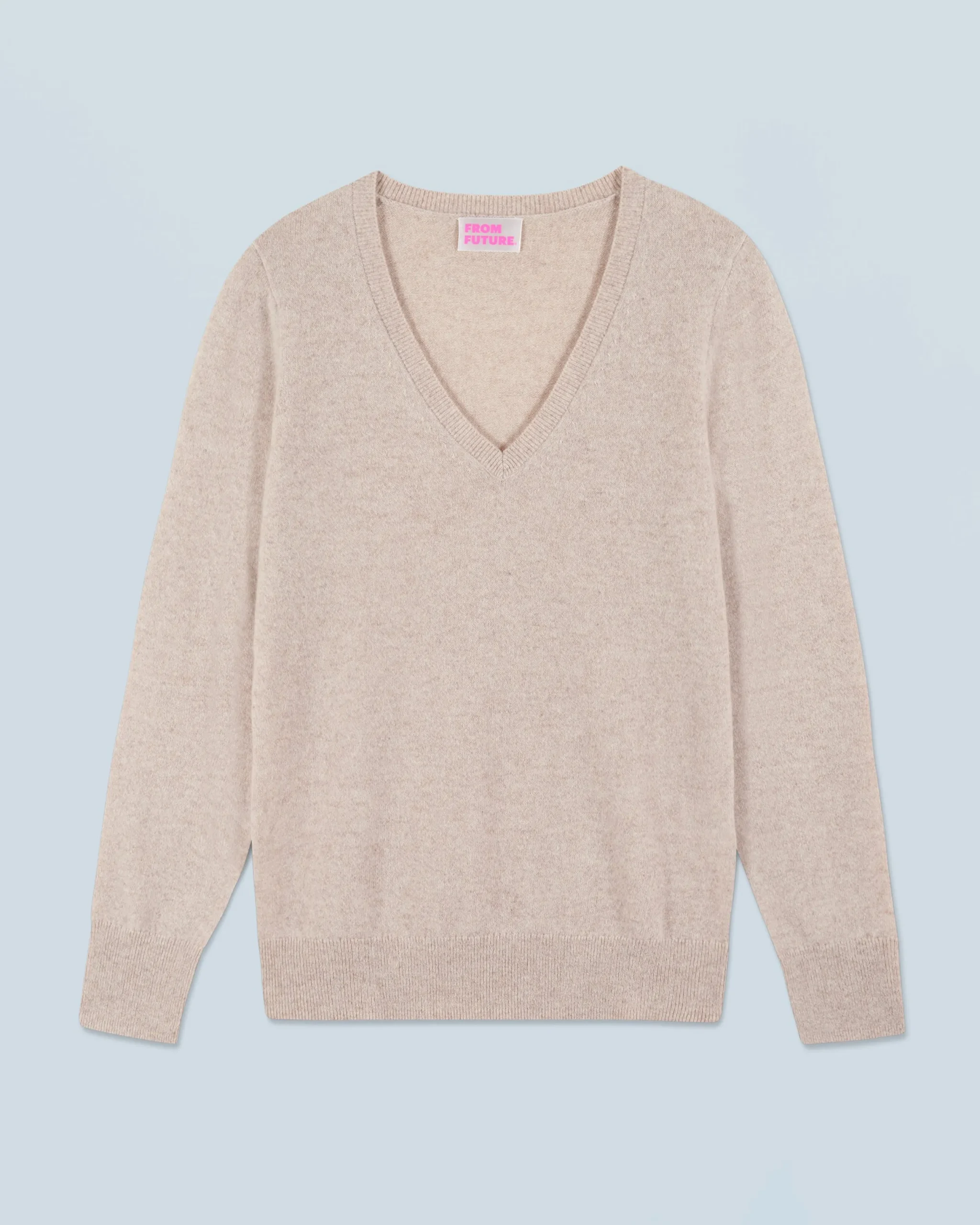 FROM FUTURE Pull Col V Basique BeigeMouliné Best Sale