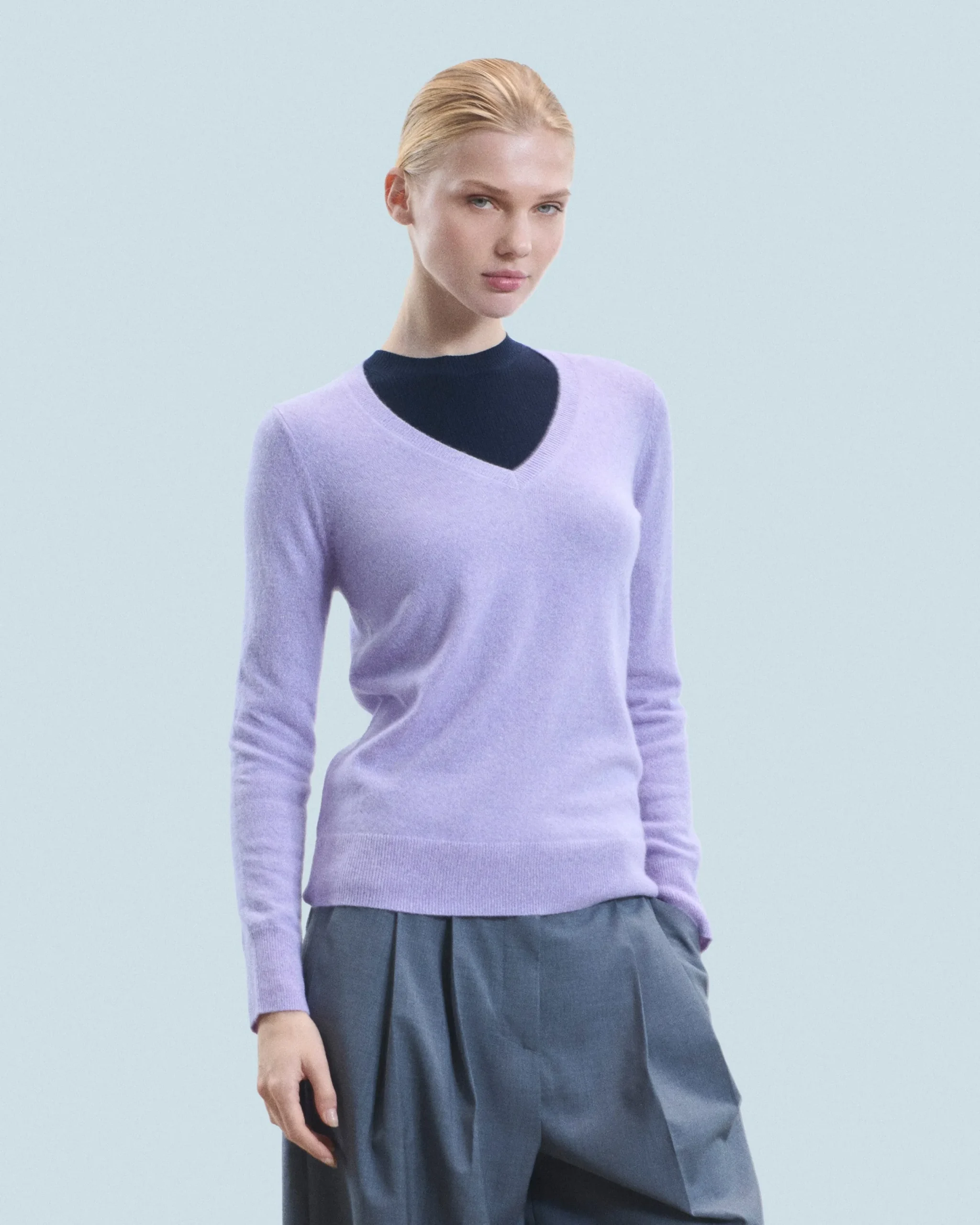 FROM FUTURE Pull Col V Basique LilacMouliné Shop
