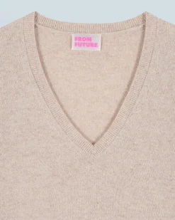 FROM FUTURE Pull Col V Basique BeigeMouliné Best Sale
