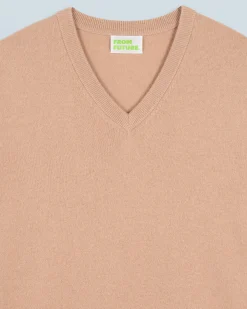 FROM FUTURE Pull Col V Basique Camel Clearance