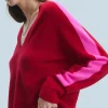 FROM FUTURE Pull Col V Oversize Bandes Bicolore Léger DarkRed Online