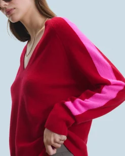 FROM FUTURE Pull Col V Oversize Bandes Bicolore Léger DarkRed Online