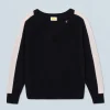 FROM FUTURE Pull Col V Oversize Bandes Bicolore Léger Noir Store