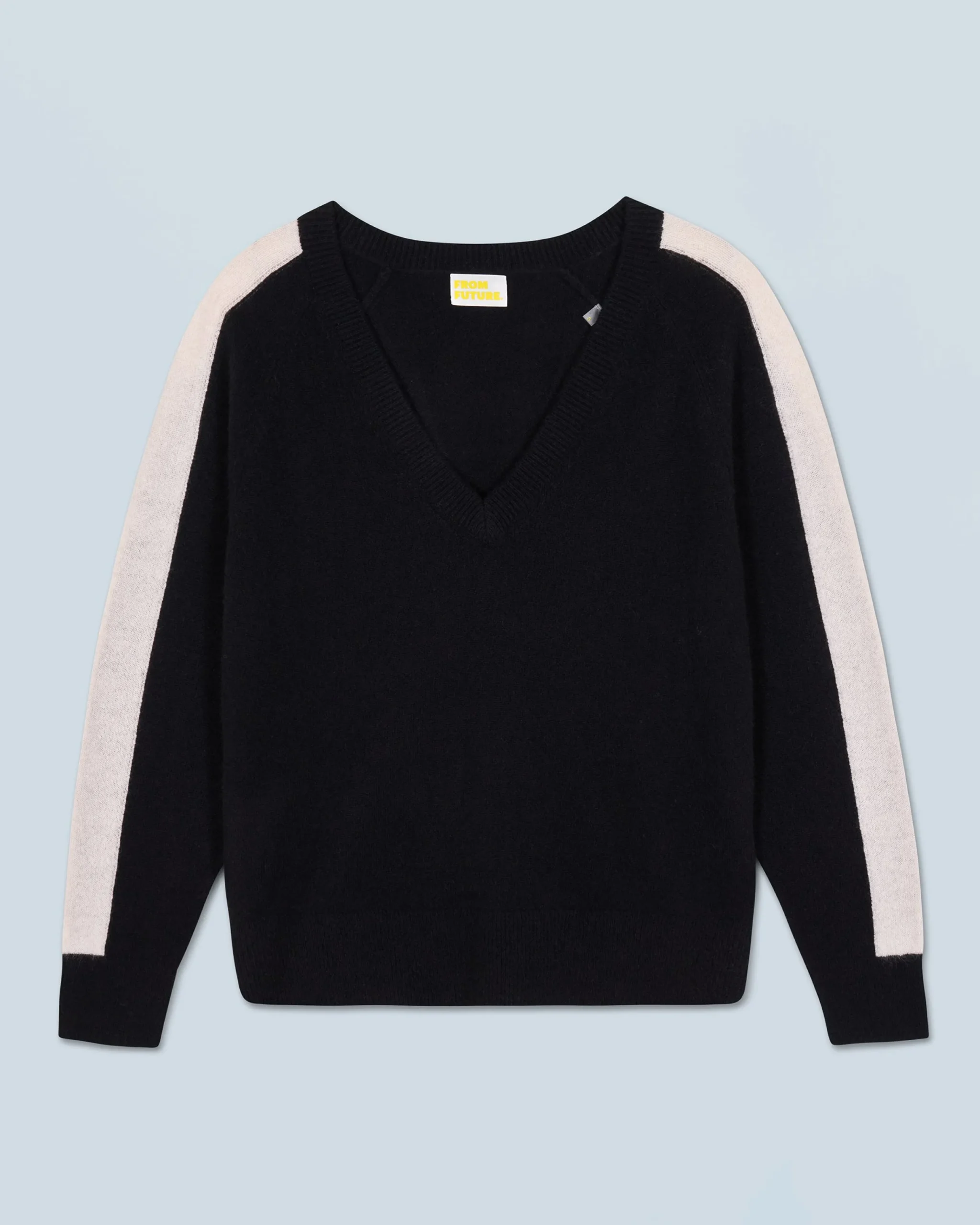 FROM FUTURE Pull Col V Oversize Bandes Bicolore Léger Noir Store