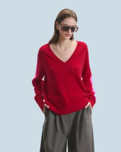 FROM FUTURE Pull Col V Oversize Bandes Bicolore Léger DarkRed Online
