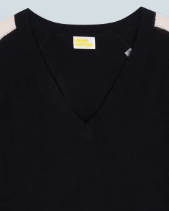 FROM FUTURE Pull Col V Oversize Bandes Bicolore Léger Noir Store