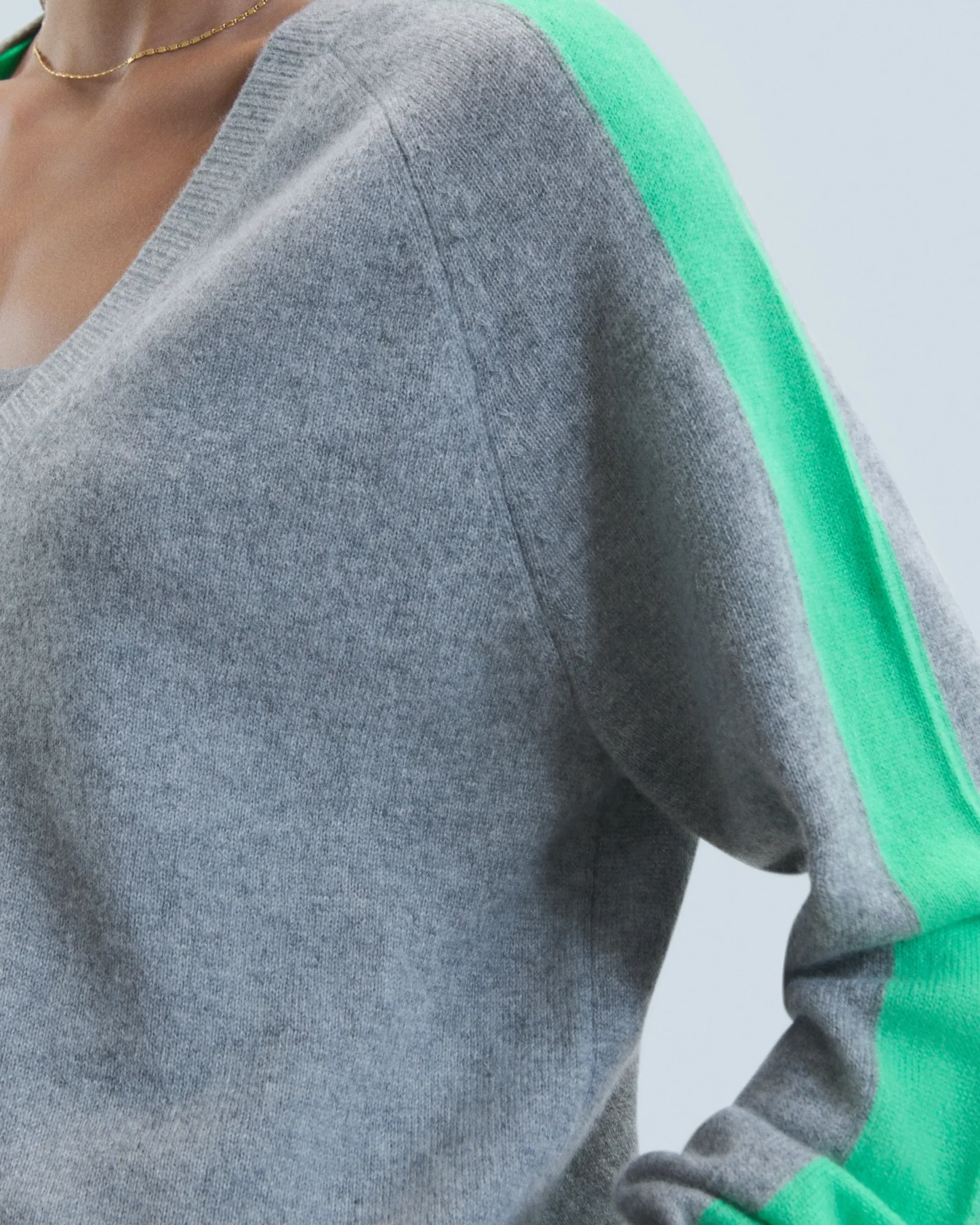 FROM FUTURE Pull Col V Oversize Bandes Bicolore Léger GrisChinéFoncé Best