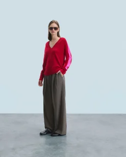 FROM FUTURE Pull Col V Oversize Bandes Bicolore Léger DarkRed Online