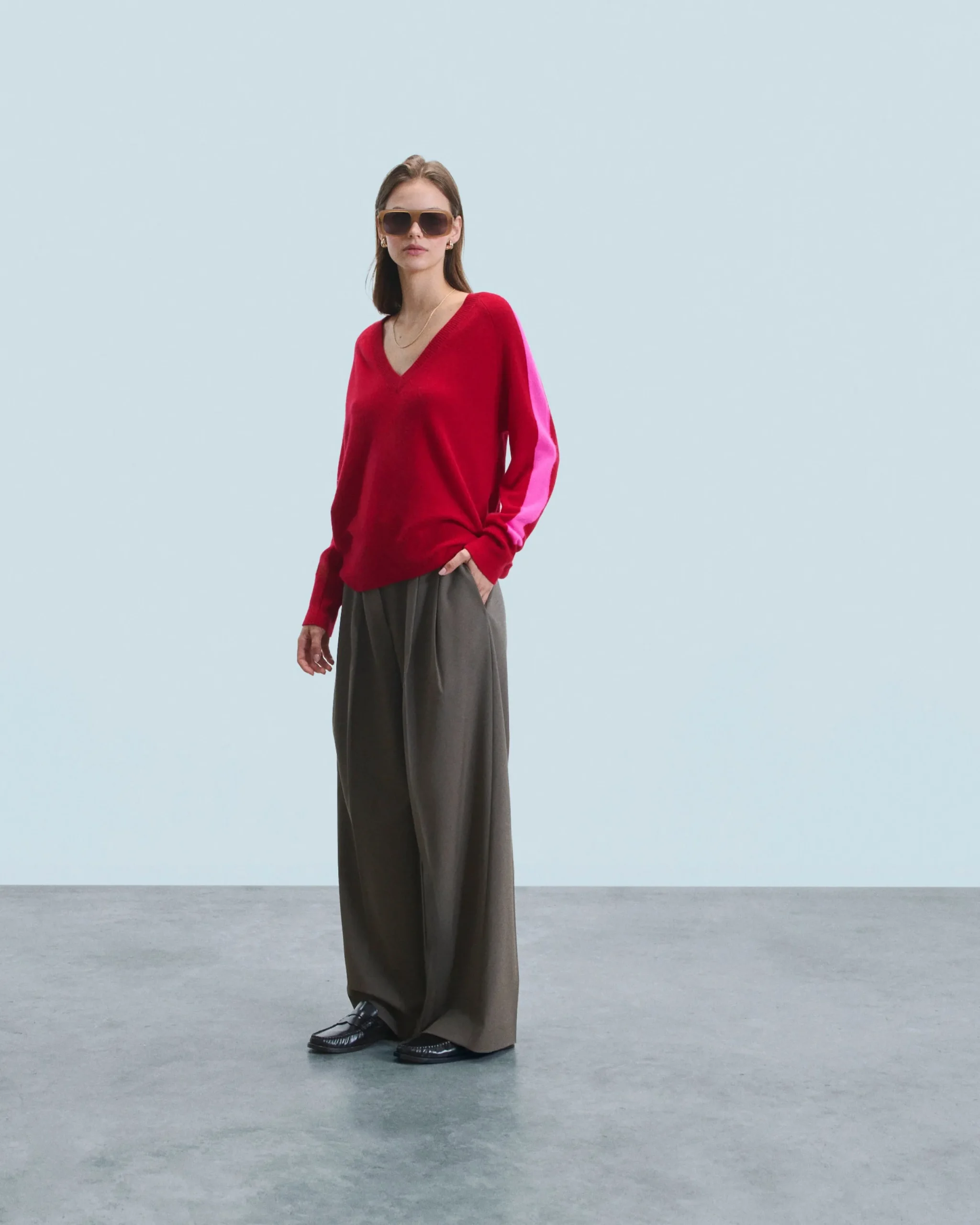 FROM FUTURE Pull Col V Oversize Bandes Bicolore Léger DarkRed Online