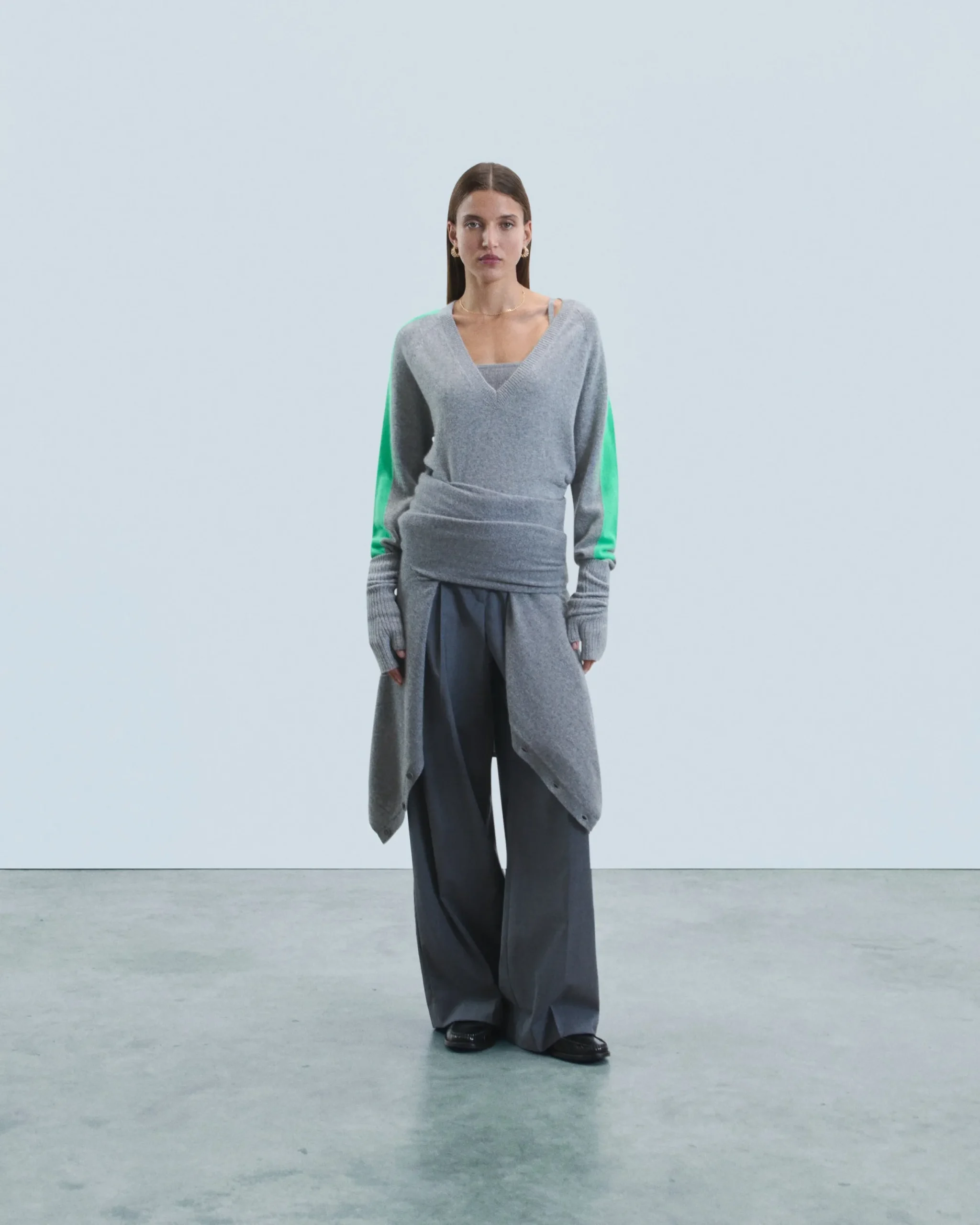 FROM FUTURE Pull Col V Oversize Bandes Bicolore Léger GrisChinéFoncé Best