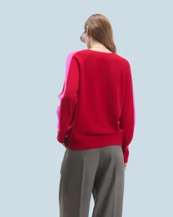FROM FUTURE Pull Col V Oversize Bandes Bicolore Léger DarkRed Online