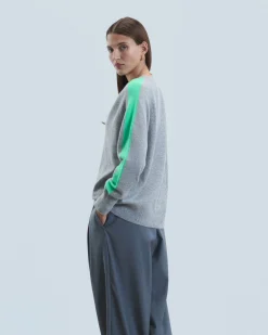 FROM FUTURE Pull Col V Oversize Bandes Bicolore Léger GrisChinéFoncé Best