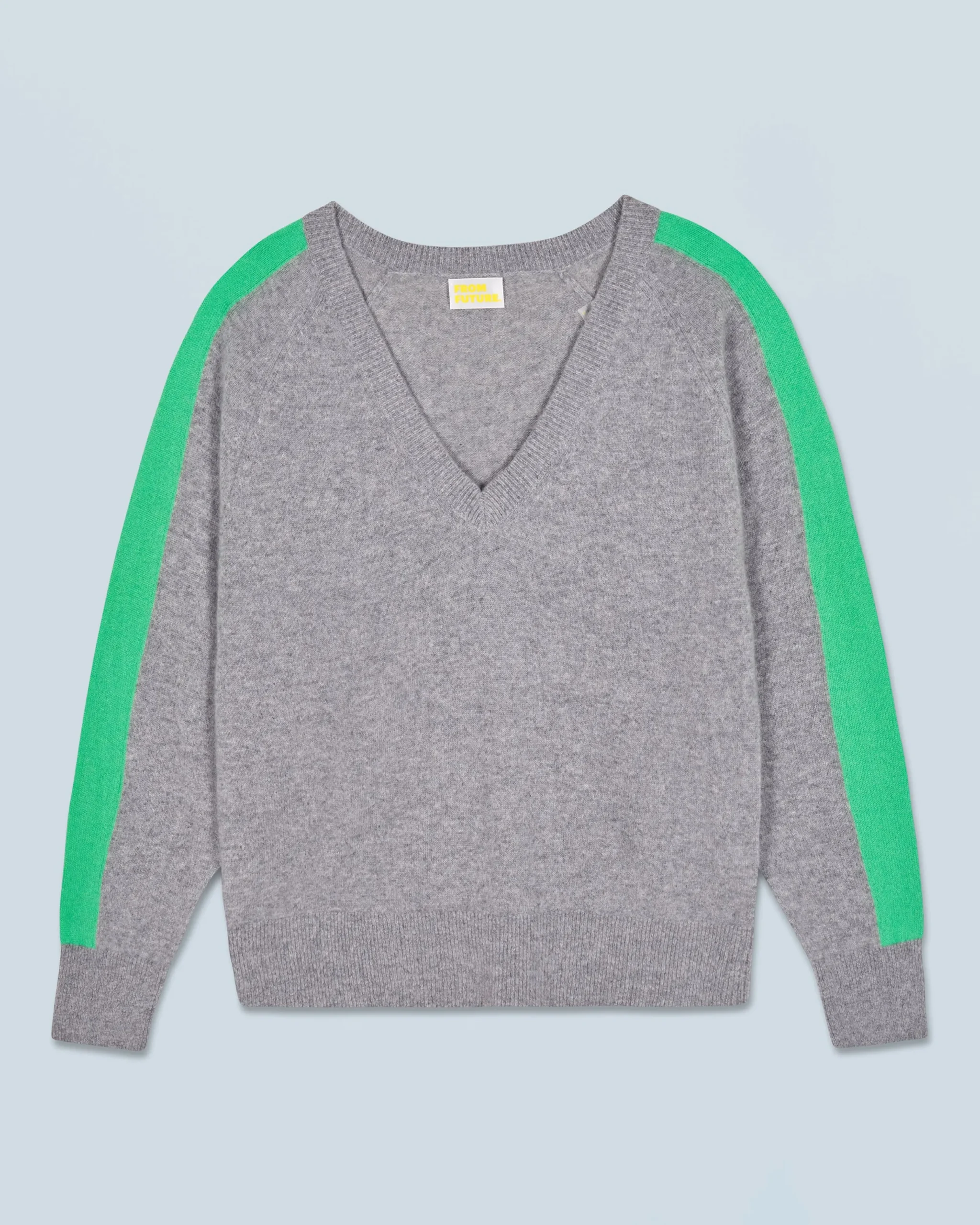 FROM FUTURE Pull Col V Oversize Bandes Bicolore Léger GrisChinéFoncé Best