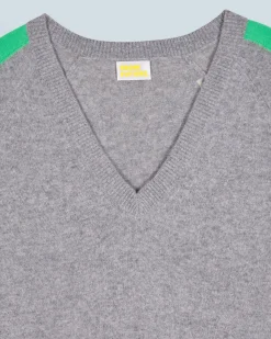 FROM FUTURE Pull Col V Oversize Bandes Bicolore Léger GrisChinéFoncé Best