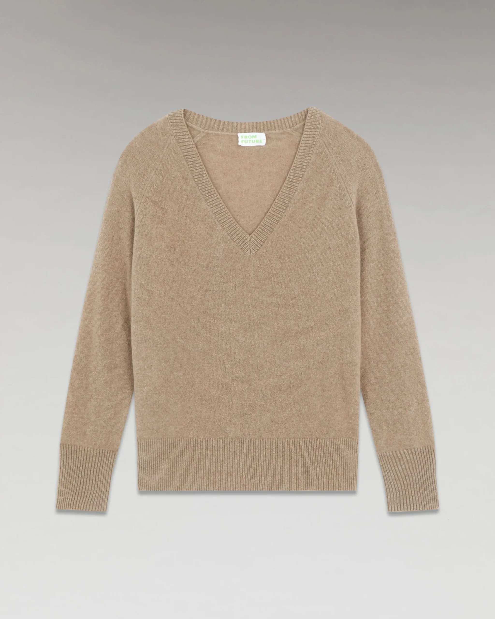 FROM FUTURE Pull Col V Oversize Léger Taupe New
