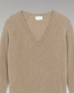 FROM FUTURE Pull Col V Oversize Léger Taupe New