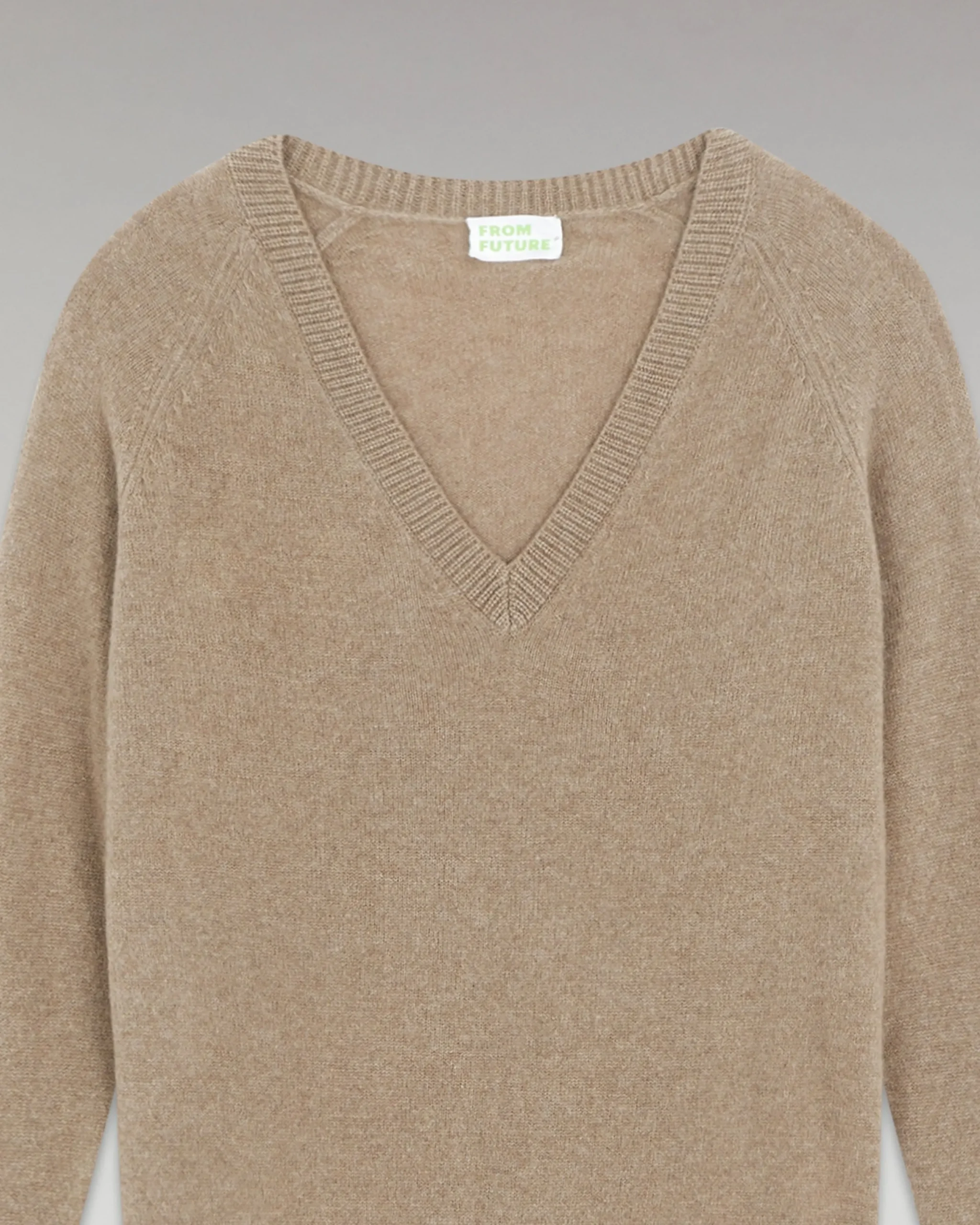 FROM FUTURE Pull Col V Oversize Léger Taupe New