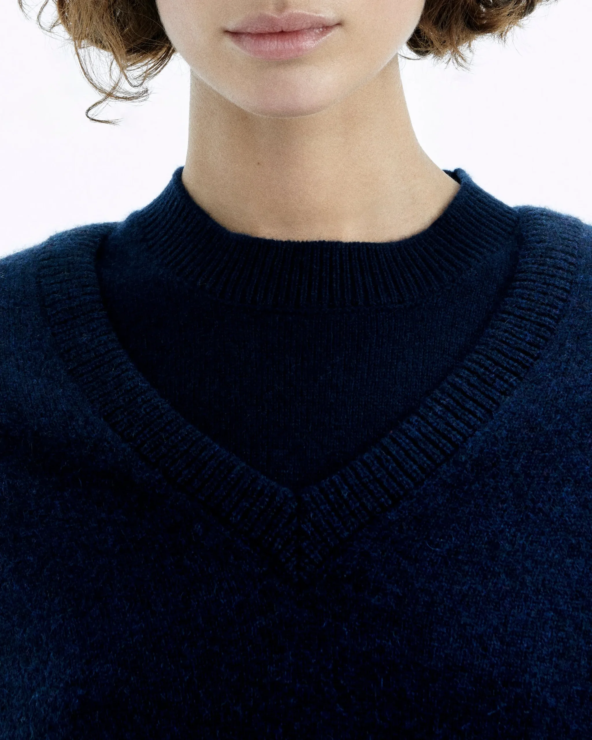 FROM FUTURE Pull Col V Oversize Light NavyChiné Cheap
