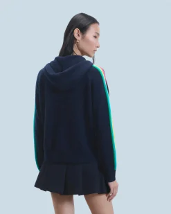 FROM FUTURE Pull Hoodie Bandes Manches Multicolore Léger Navy Clearance