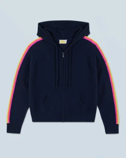 FROM FUTURE Pull Hoodie Bandes Manches Multicolore Léger Navy Clearance