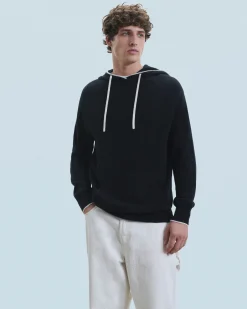 FROM FUTURE Pull Hoodie Liserets Contrastes Léger Noir Best Sale