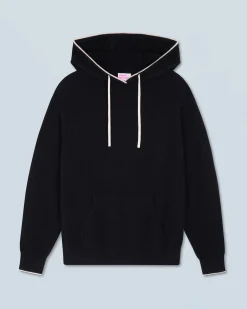 FROM FUTURE Pull Hoodie Liserets Contrastes Léger Noir Best Sale
