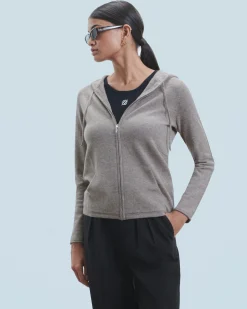 FROM FUTURE Pull Hoodie Zippé TaupeChiné Sale