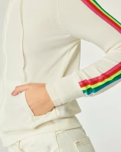 FROM FUTURE Pull Hoodie Zippé Bande Multicolore Ecru Fashion