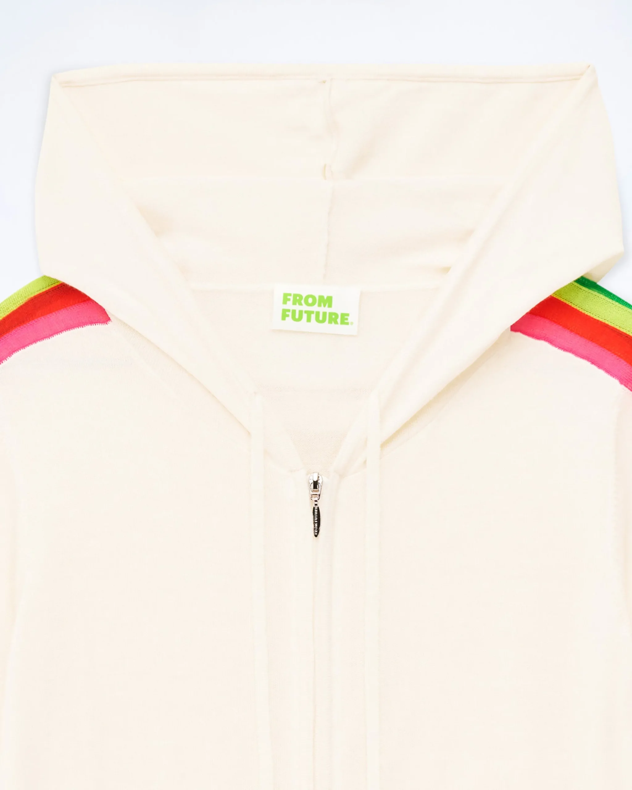 FROM FUTURE Pull Hoodie Zippé Bande Multicolore Ecru Fashion