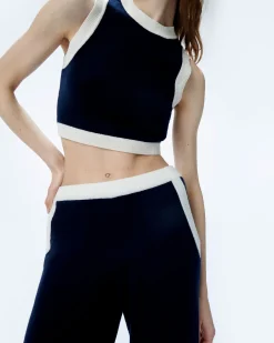 FROM FUTURE Pull Sans Manche Bicolore Navy New