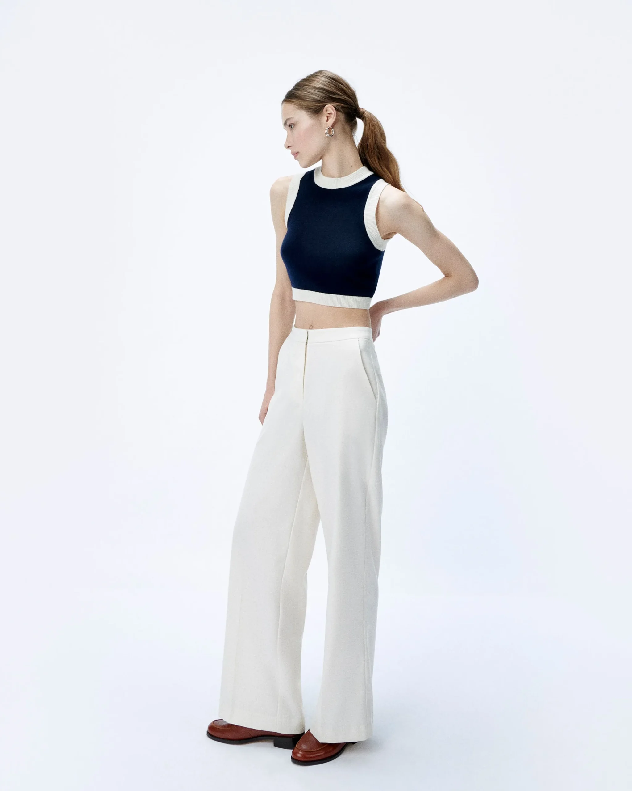 FROM FUTURE Pull Sans Manche Bicolore Navy New
