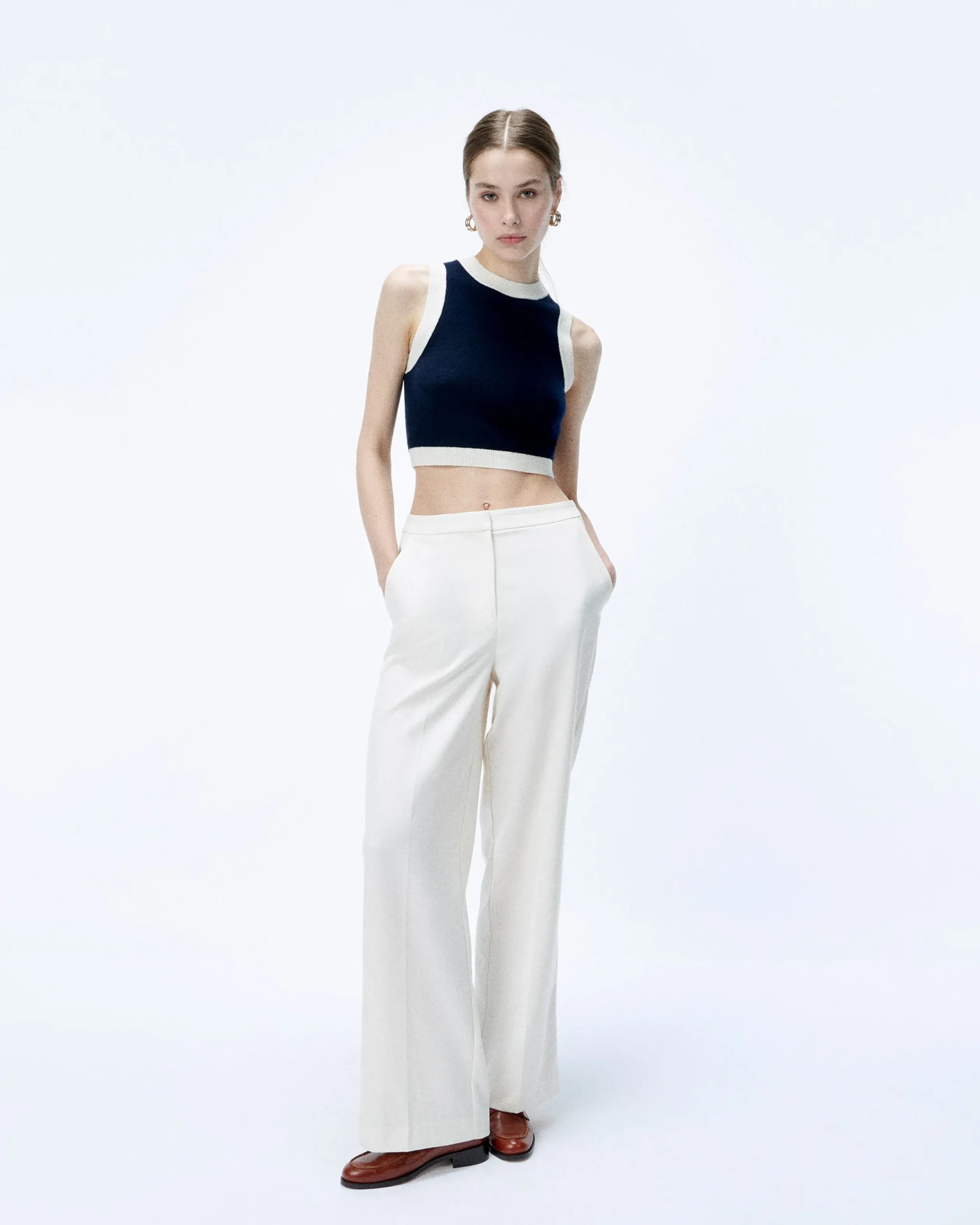 FROM FUTURE Pull Sans Manche Bicolore Navy New