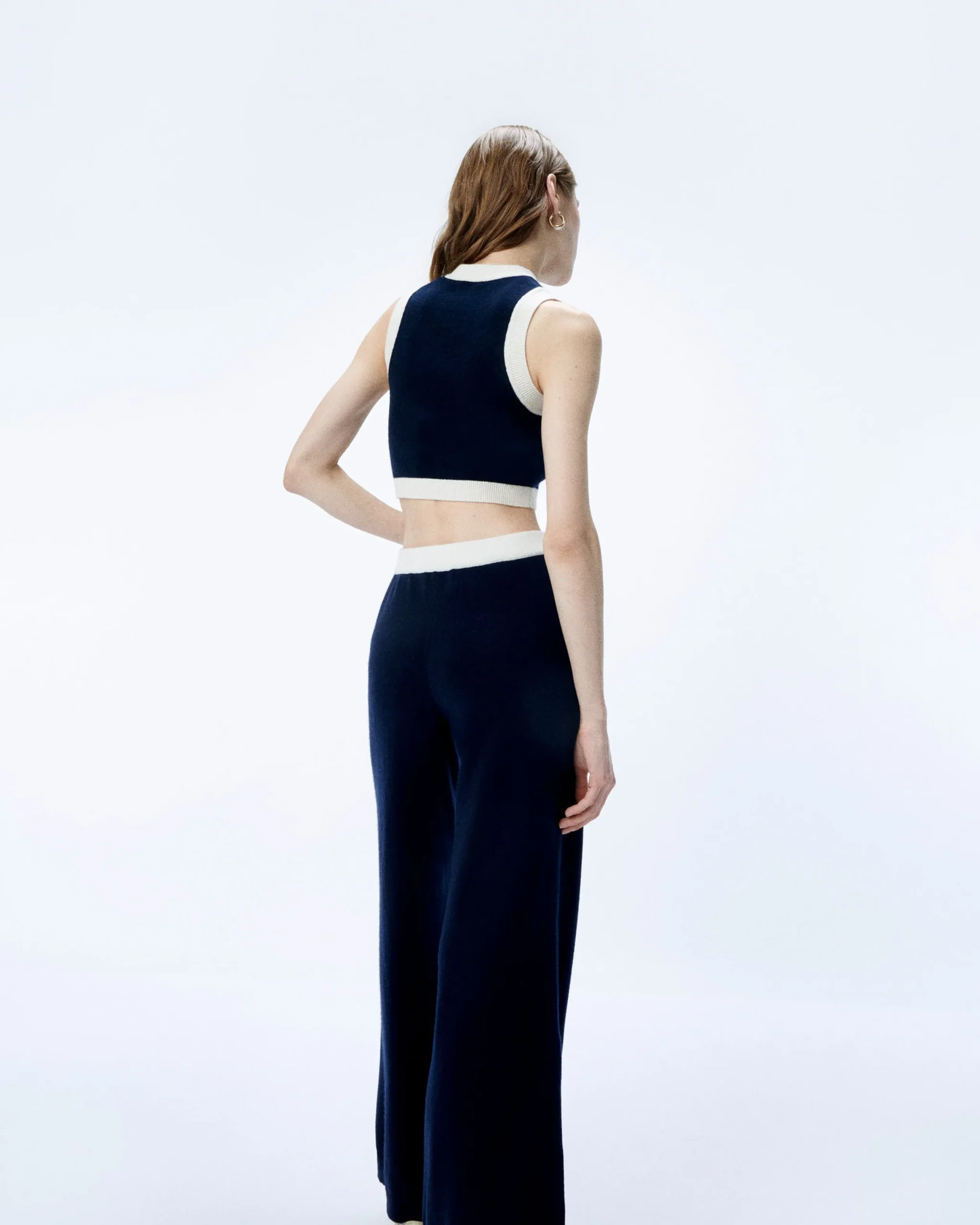 FROM FUTURE Pull Sans Manche Bicolore Navy New