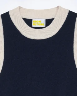 FROM FUTURE Pull Sans Manche Bicolore Navy New