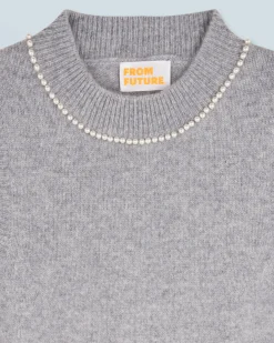 FROM FUTURE Pull Sans Manche Perles à L'encolure GrisChinéFoncé Clearance