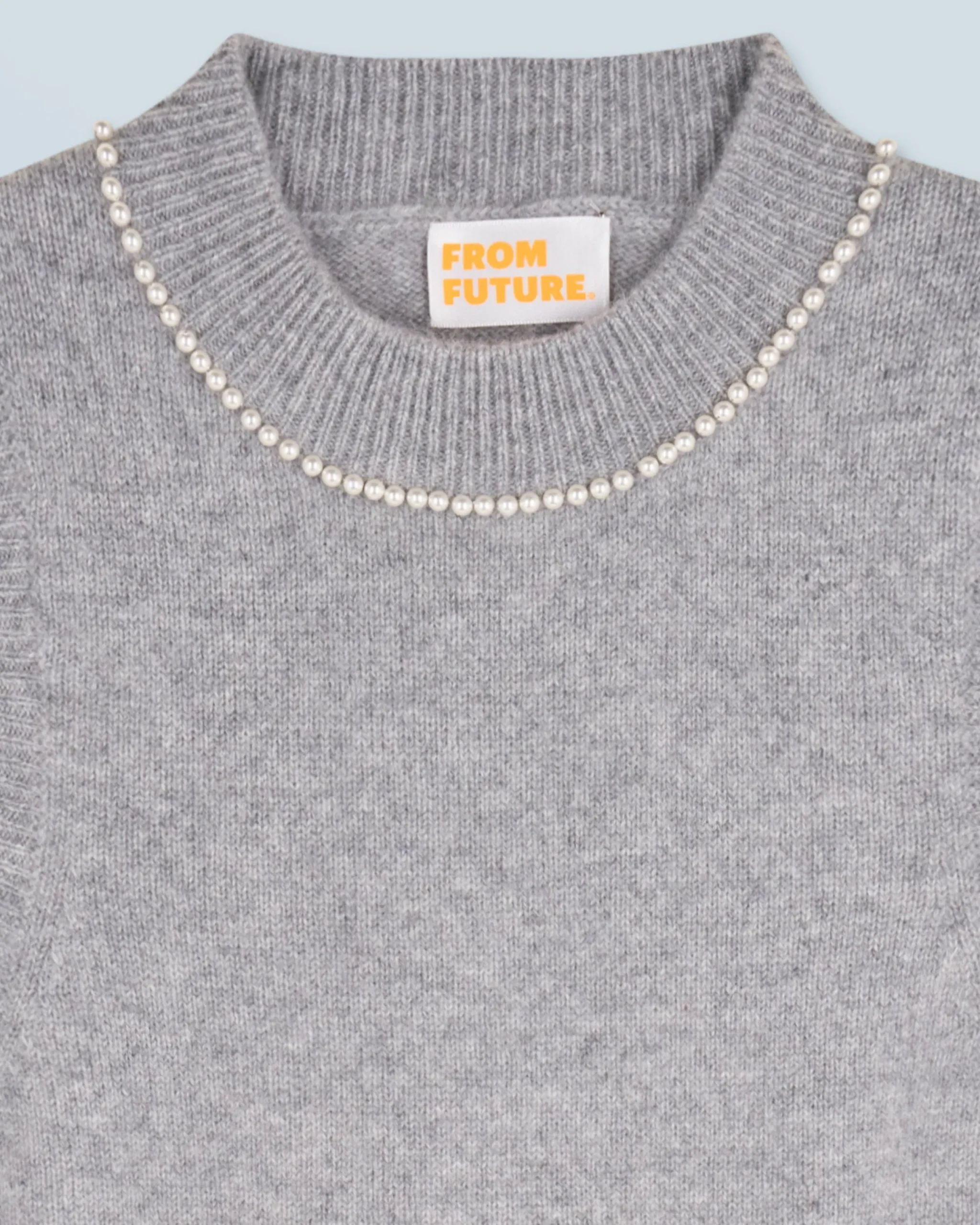 FROM FUTURE Pull Sans Manche Perles à L'encolure GrisChinéFoncé Clearance