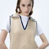FROM FUTURE Pull Sans Manche Tricot Ajouré Beige Clearance