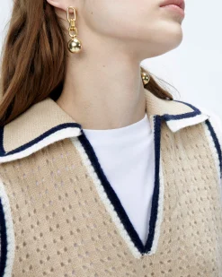 FROM FUTURE Pull Sans Manche Tricot Ajouré Beige Clearance