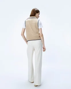 FROM FUTURE Pull Sans Manche Tricot Ajouré Beige Clearance