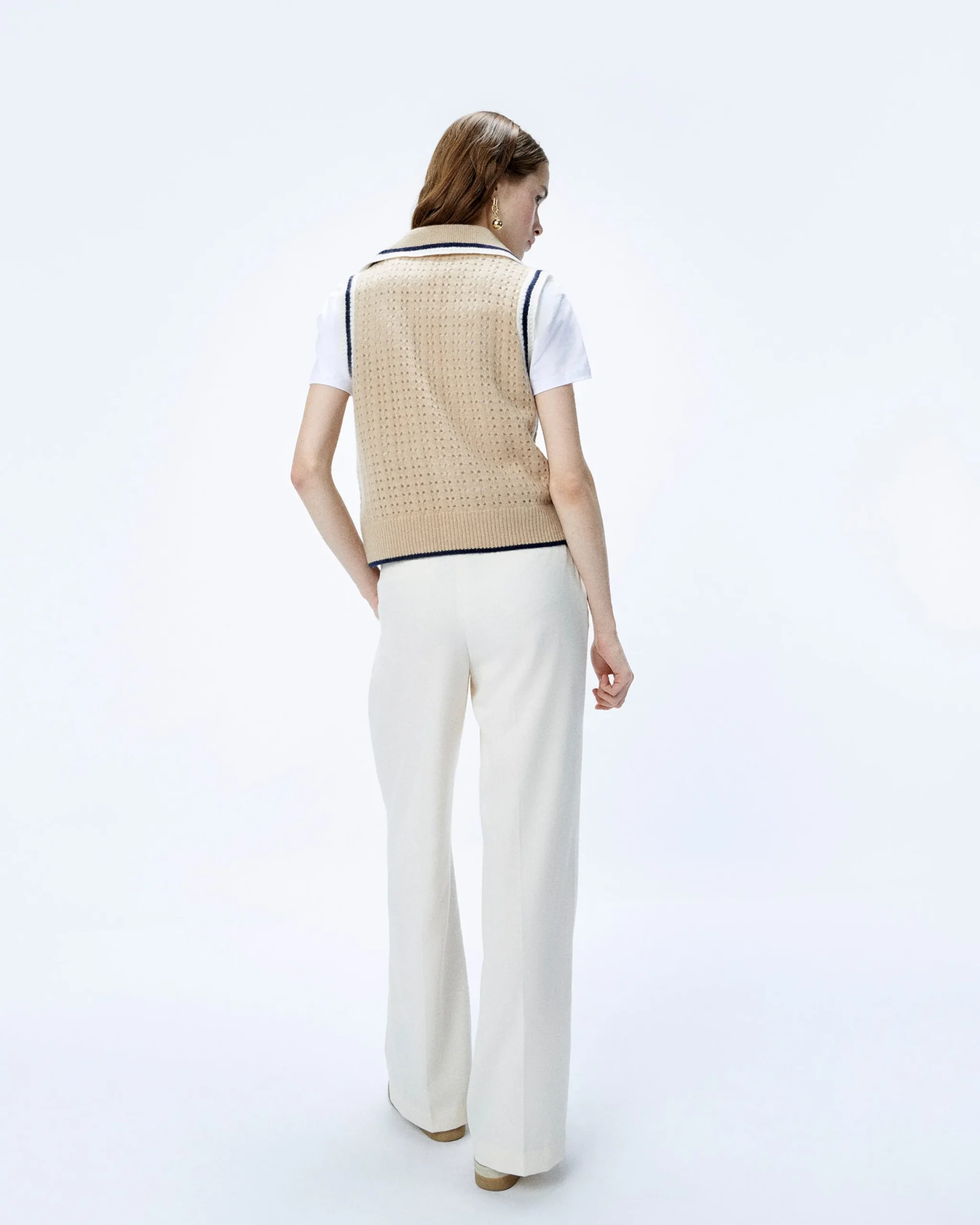 FROM FUTURE Pull Sans Manche Tricot Ajouré Beige Clearance