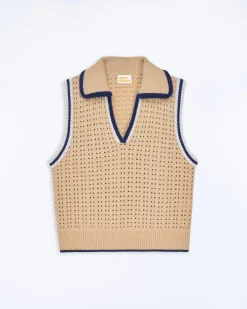 FROM FUTURE Pull Sans Manche Tricot Ajouré Beige Clearance