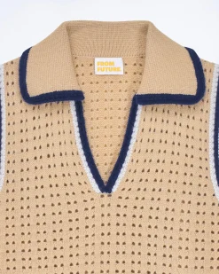 FROM FUTURE Pull Sans Manche Tricot Ajouré Beige Clearance