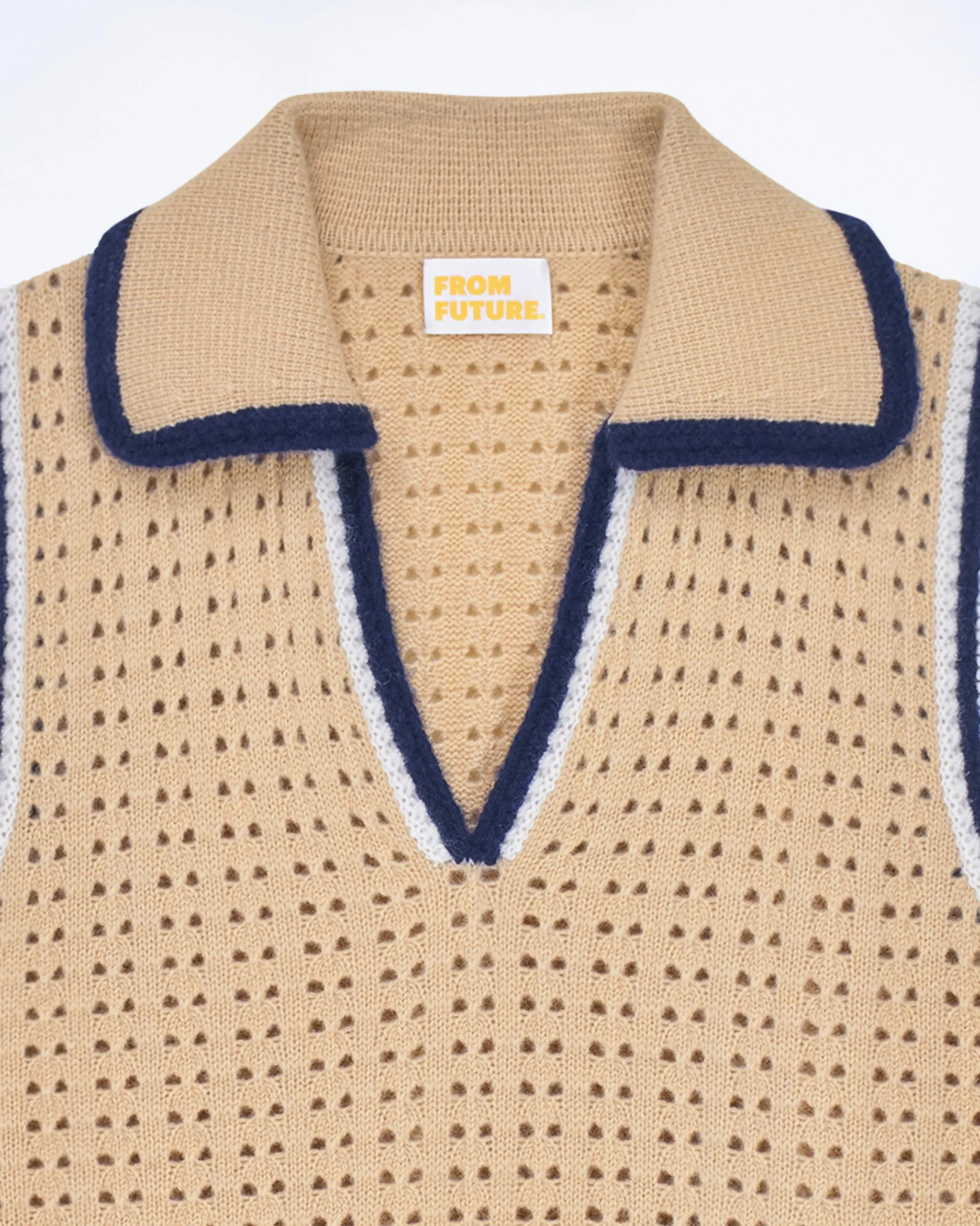 FROM FUTURE Pull Sans Manche Tricot Ajouré Beige Clearance