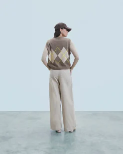 FROM FUTURE Pull Sans Manches à Motif Losange Taupe Online