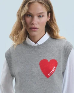 FROM FUTURE Pull Sans Manches Coeur Léger GrisChinéFoncé Discount