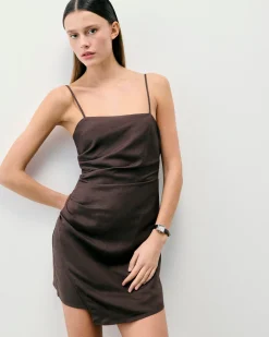 FROM FUTURE Robe Courte Bretelle Rivka Chocolat Clearance
